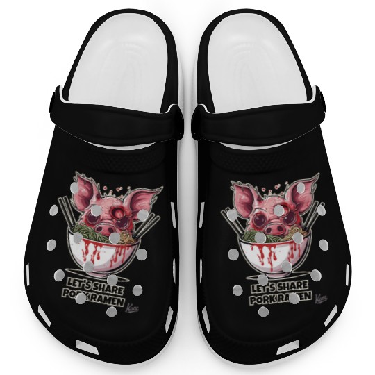 Zombie Pig in Ramen Bowl Horror Food Art Clogs