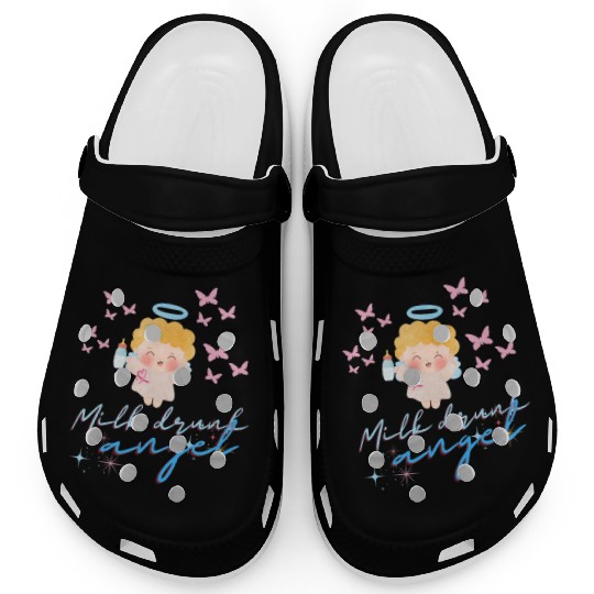 Whimsical Angel with Milk Bottle Design Clogs
