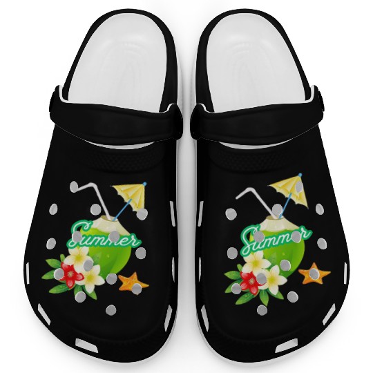 Tropical Summer Coconut with Flowers Clogs