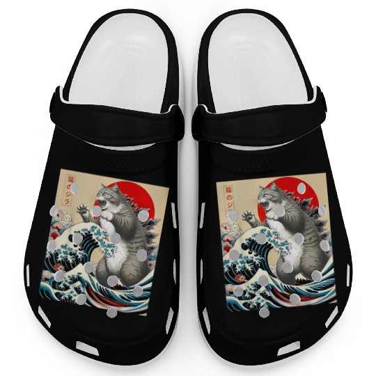 Catzilla Cat Japanese Art Funny Cat Clogs