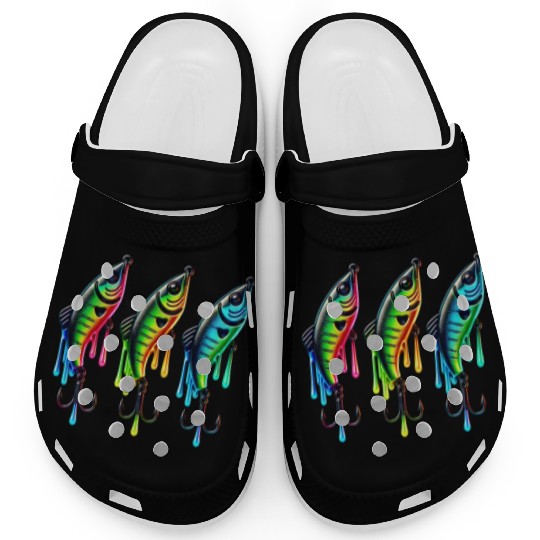 Neon Rainbow Fish Trap Clogs