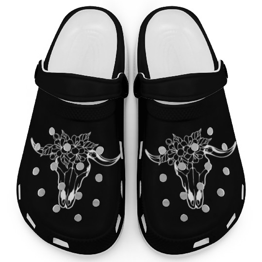 Floral Bull Skull Tattoo Design Clogs