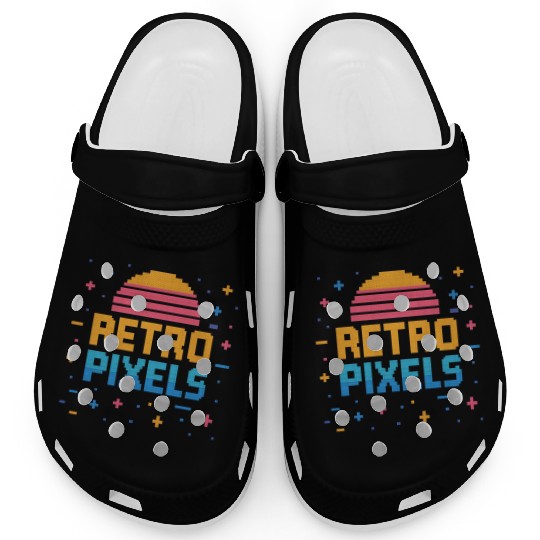Retro Pixels – Neon 8-Bit Sunset Vibes Clogs