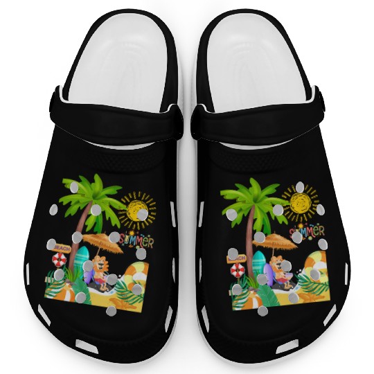 Vibrant Summer Beach Scene Illustration Clogs