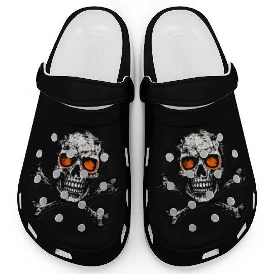 Grunge Skull Crossbones Orange Eyes Clogs