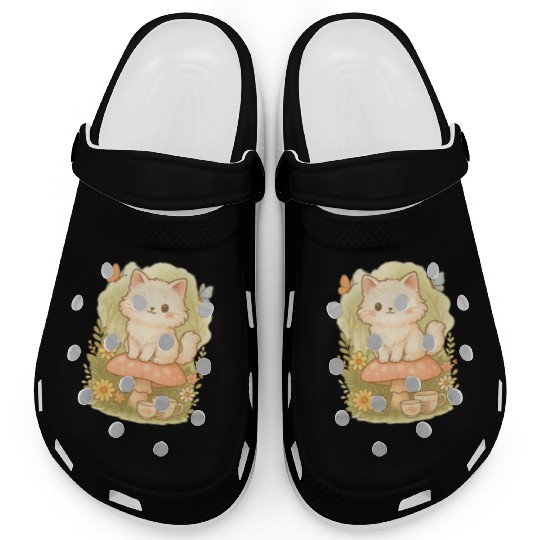 Kawaii Cottagecore Mushroom Cat Clogs