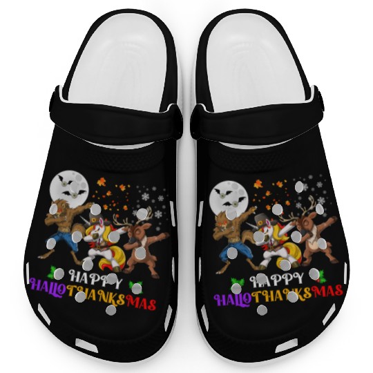 Happy Hallothanksmas Dabbing werewolf Unicorn Deer Clogs