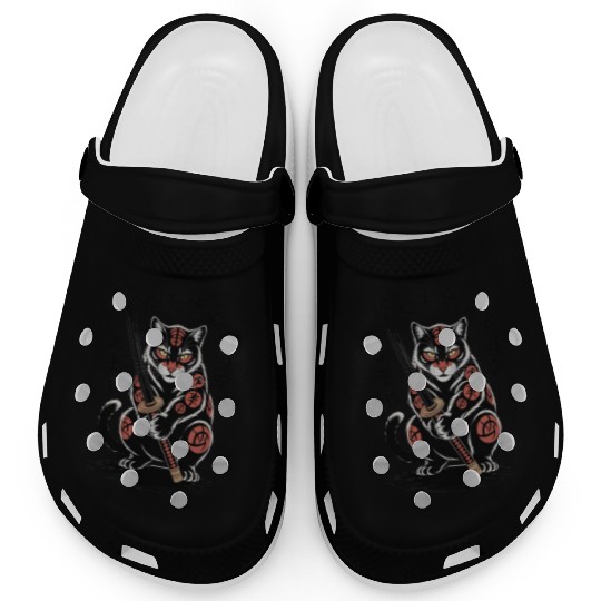 Mythical Japanese Warrior Cat Design Clogs