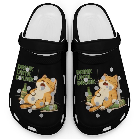 Humorous Cat Drinking Alcohol Meme Design Clogs