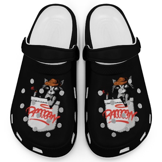 Graffiti Raccoon with Smirking Attitude Clogs