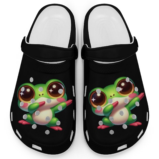 Cute frog dab dance gamer chibi cartoon kawaii Clogs