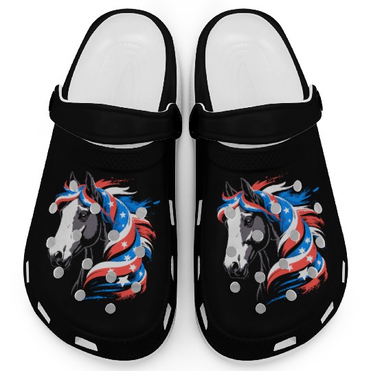 Patriotic Pony with Stars and Stripes Mane Clogs