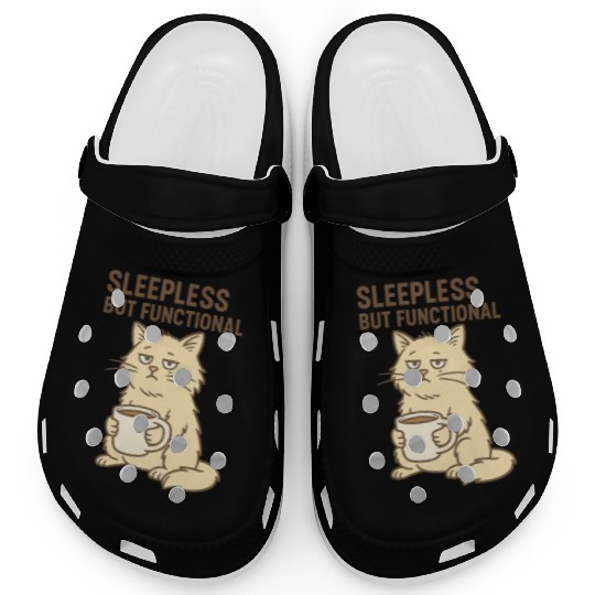 Sleepy Cat with Coffee Mug Design Clogs