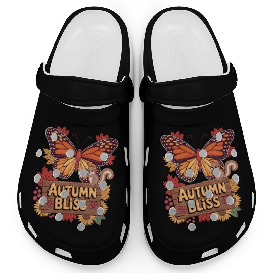 Autumn Bliss Butterfly Squirrel Leaves Fall Vibes Clogs