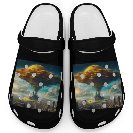 Sci-Fi Alien City: Floating Planet Twilight Scene Clogs