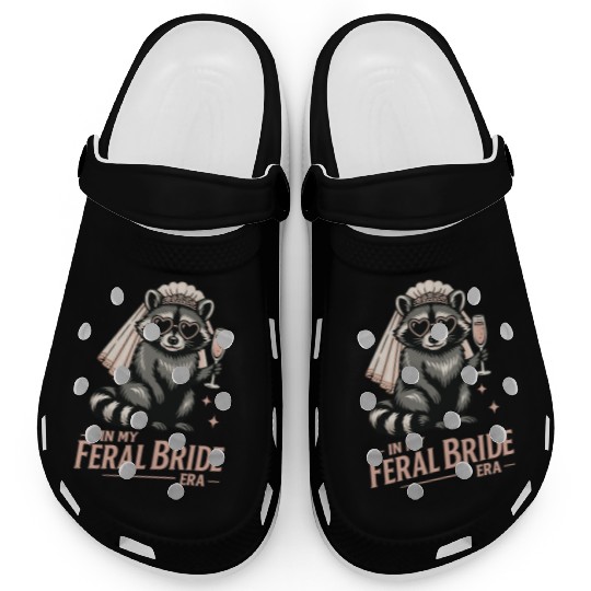 Feral Bride Era Funny Raccoon Bride with Champagne Clogs