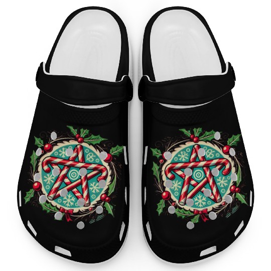 Yule Pentacle with Candy Canes Pagan Holiday Desig Clogs