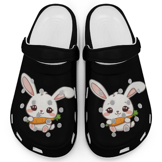 Cute Bunny with Carrot Illustration Clogs