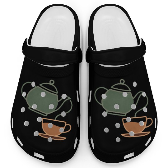 Vintage Tea Kettle and Cup Silhouette Clogs