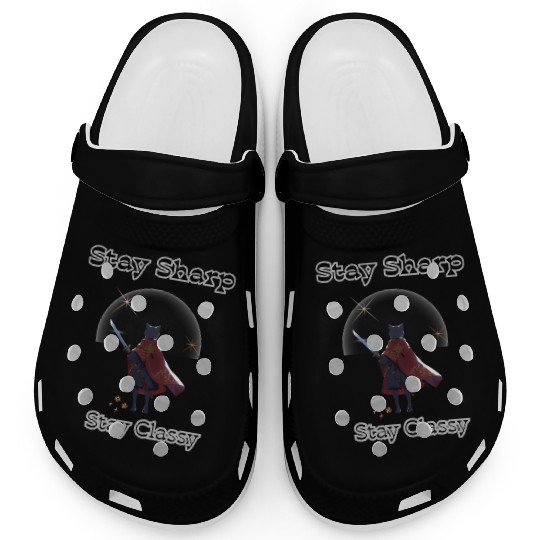 Elegant Cat Warrior with Sword Illustration Clogs