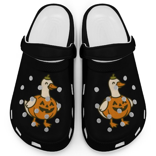 Spooky Halloween Duck in Pumpkin Costume Clogs