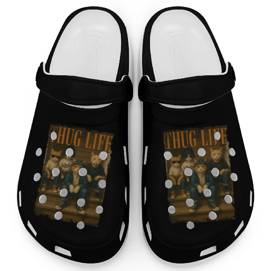 Thug Life Cats Funny Gangsta Street Style Clogs
