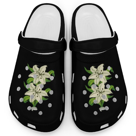 Elegant White Lily Botanical Illustration Clogs