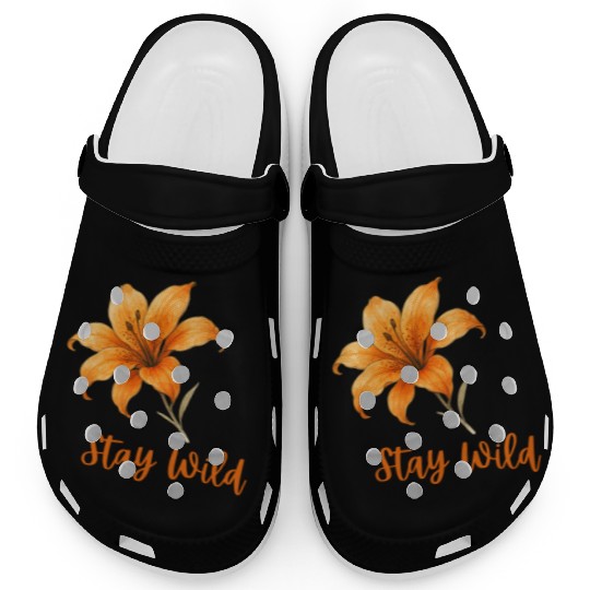 Vivid Orange Lily with Stay Wild Message Clogs