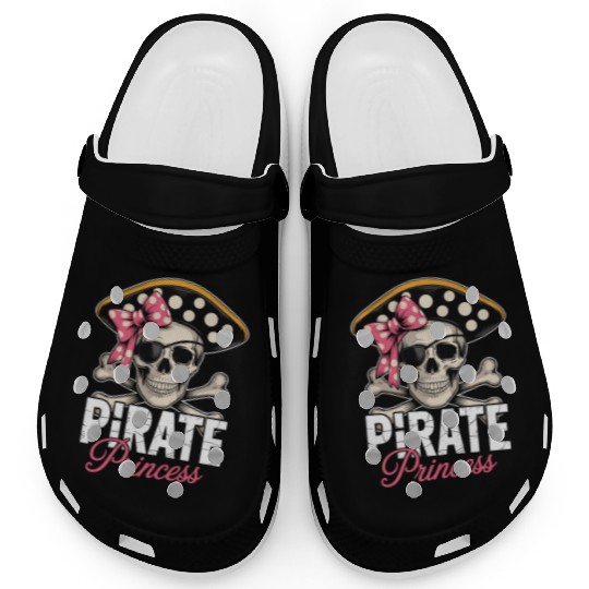 Pirate Princess Skull and Crossbones with Pink Bow Clogs