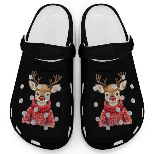 Festive Reindeer with Red Nose Sweater Clogs