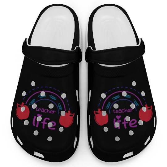 Teacher Life – Rainbow & Apple Design Clogs
