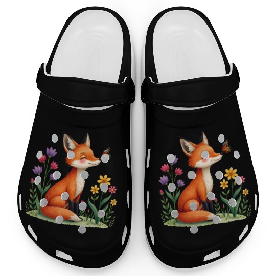 Tiny Spring Friends Whimsical Fox Butterfly Floral Clogs