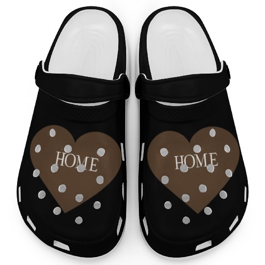 Heartfelt ‘HOME’ Design – Cozy Brown Heart Graphic Clogs