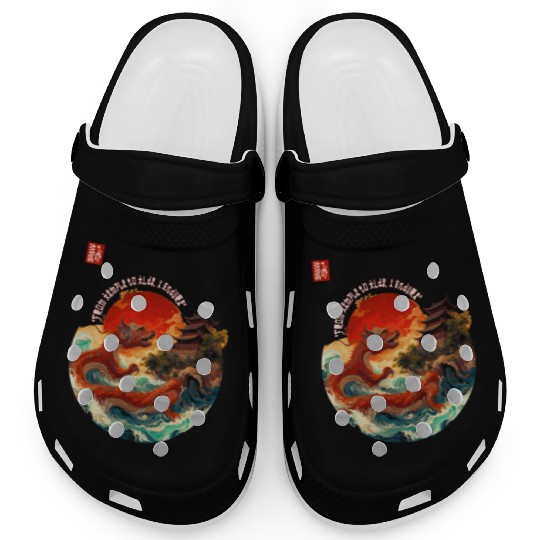 Japanese Dragon and Pagoda Sunset Art Clogs
