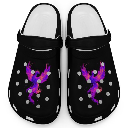 Vibrant Phoenix Illustration for Apparel Clogs