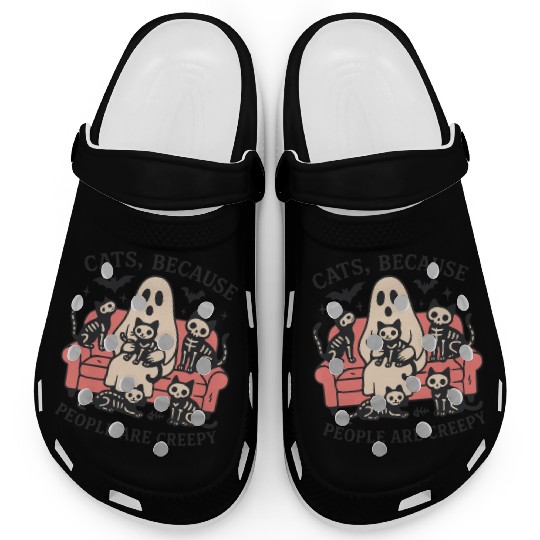 Cats People Are Creepy Skeleton Halloween Clogs
