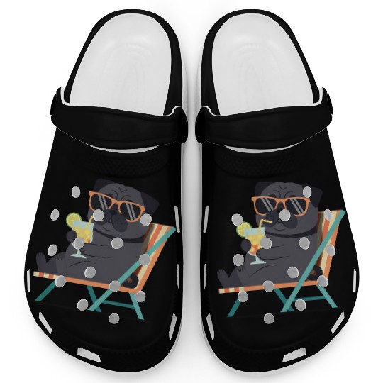 Chill Pug with Sunglasses and Lemonade Clogs