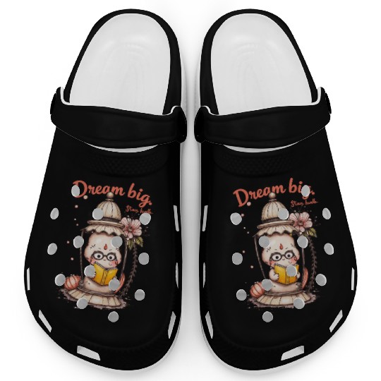 Whimsical Reading Buddha Lantern Design Clogs