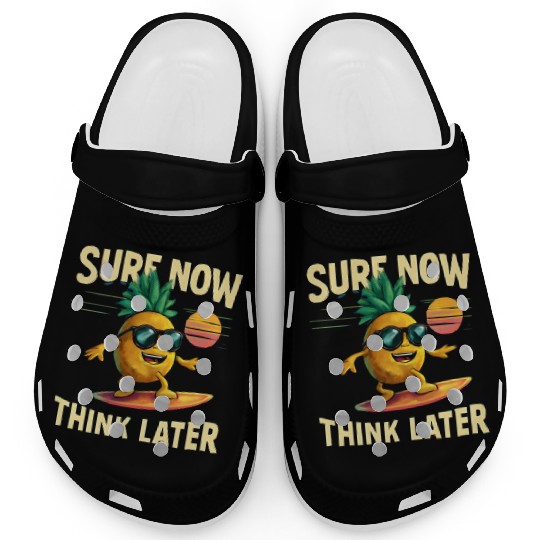 Retro Pineapple Surfing Rainbow Wave Clogs