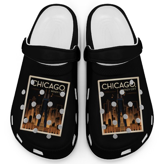 Chicago Skyline Nightscape Design Clogs