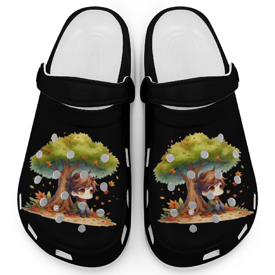 Autumn Serenity Chibi under a Maple Tree Clogs