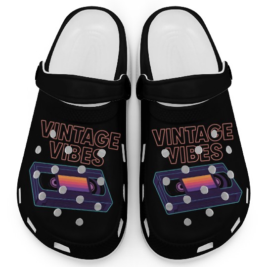 Vintage Cassette Tape Neon Design Clogs