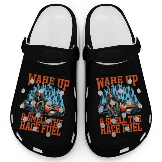 Car Racing Wake Up & Smell Race Track Car Lover Clogs