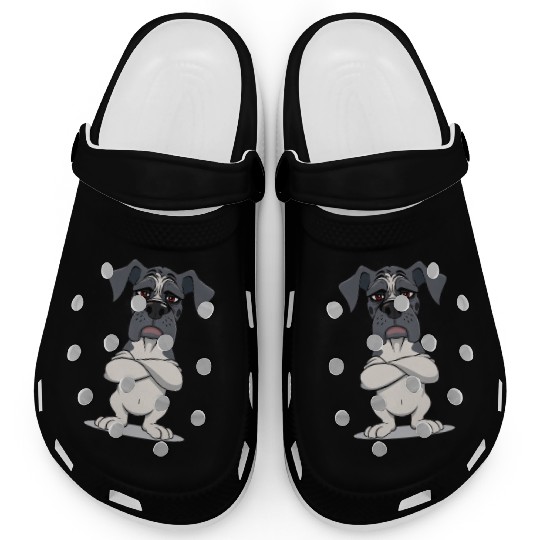 Grumpy great dane cartoon animal illustration Clogs