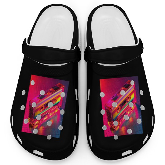 Neon Rainbow Cassette Tape Clogs