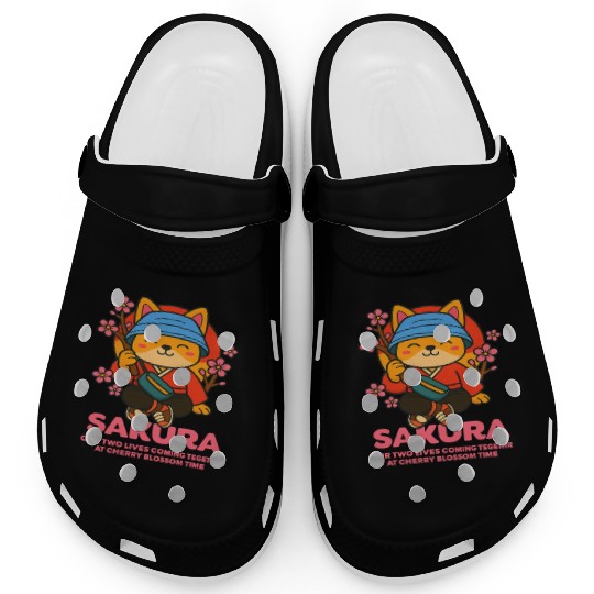 Kawaii Samurai Fox Cherry Blossom Design Clogs