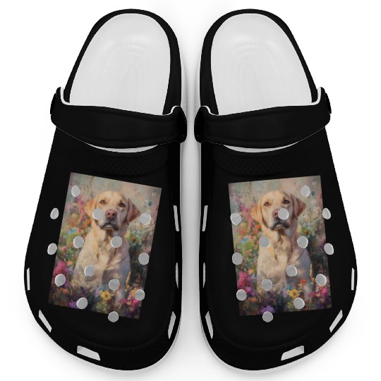 Labrador in Vibrant Garden Scene Clogs