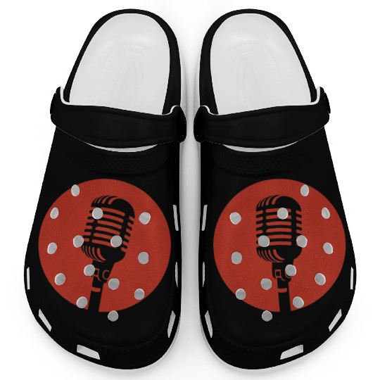 Retro Microphone in Red Circle – Vintage Music  Clogs
