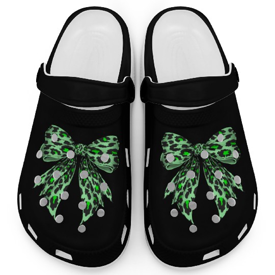 Coquette Bow Cheetah Animal Pattern Lime Green Clogs