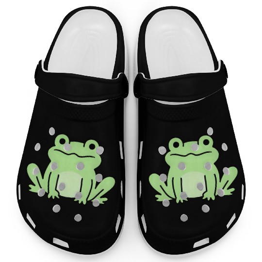 Lime Green Cartoon Frog Design Clogs